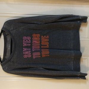 Miken Flow 'Say yes to things you love' long sleeve french terry top. NWOT.